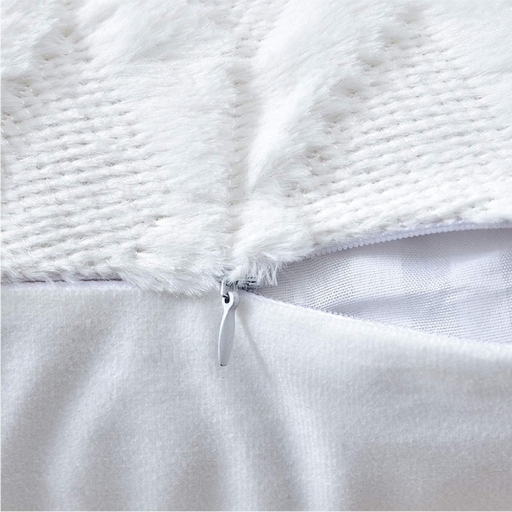 White Ivory Farmhouse Pillow Cover Furry Faux Luxury Soft Warm Pillow Case Set - Picture 5 of 6